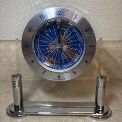Howard Miller Discoverer World Arch Table Alarm Clock Desk Mantle Globe Silver