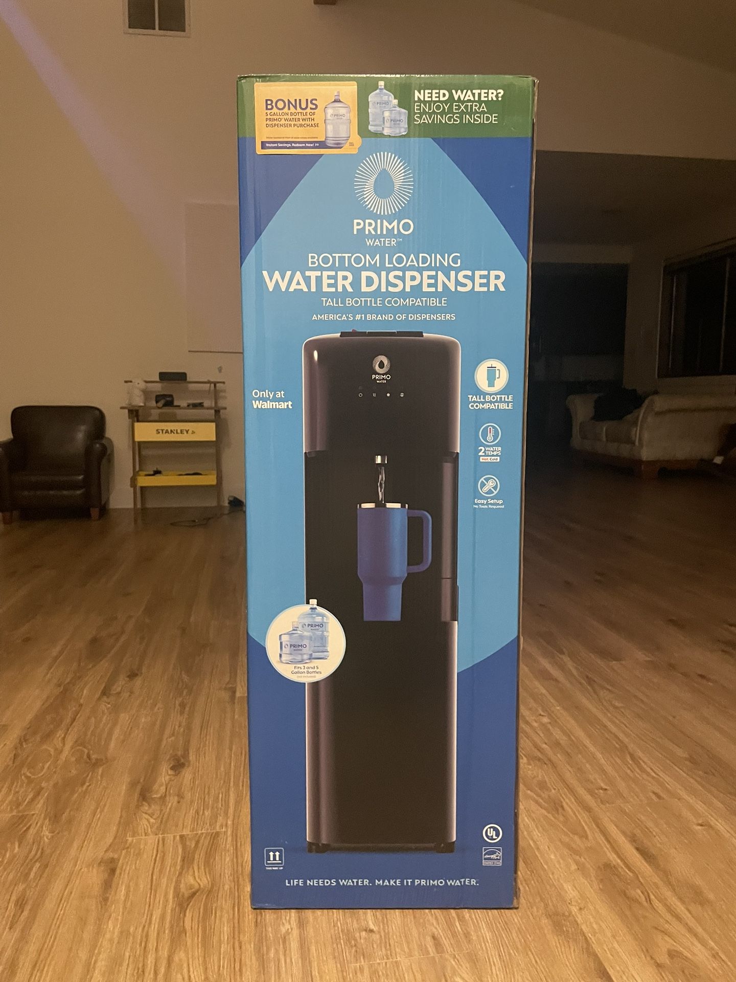 Primo Water® Black Bottom Load Classic Hot and Cold 2 Temp Water Dispenser with High Dispensing Area