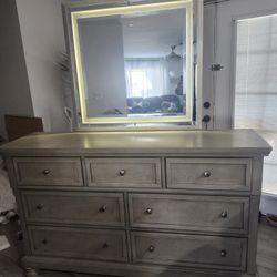 Large Dresser With Led Mirror,  1 Nightstand 