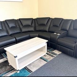 Black Faux Leather Power Recliner Sectional 