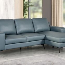 Brand New Blue Leather Modern Style Sectional Sofa 