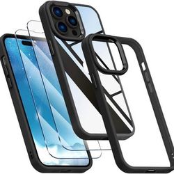 Nuevo  iPhone 14 Pro Case, (with 2pcs Glass Screen Protectors) Slim Shockproof TPU + Hard Clear Back + Aluminum Button Hybrid Protective iPhone 14 Pro