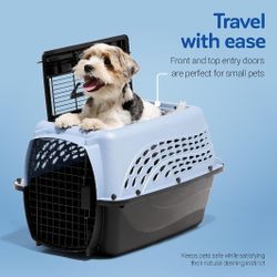 Petmate Dog Crates for Small Dogs & Cat Carriers, Two-Door Plastic Pet Kennel, Top & Front Loading, Made in USA, 24", Blue