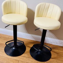 Adjustable Bar Stools, PU Leather Upholstered Swivel Barstools with Back and Black Metal Frame, Counter Height Bar Chairs for Kitchen Island Pub