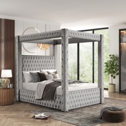 NEW QUEEN SIZE CANOPY BED WITH MATTRESS AND FREE DELIVERY- BEDROOM FURNITURE SECTIONAL SOFA AND MORE 