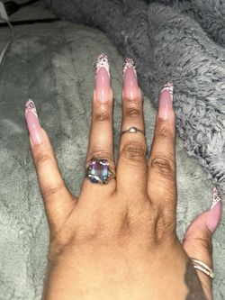 Beautiful Gold And Silver Fluorite Ring 