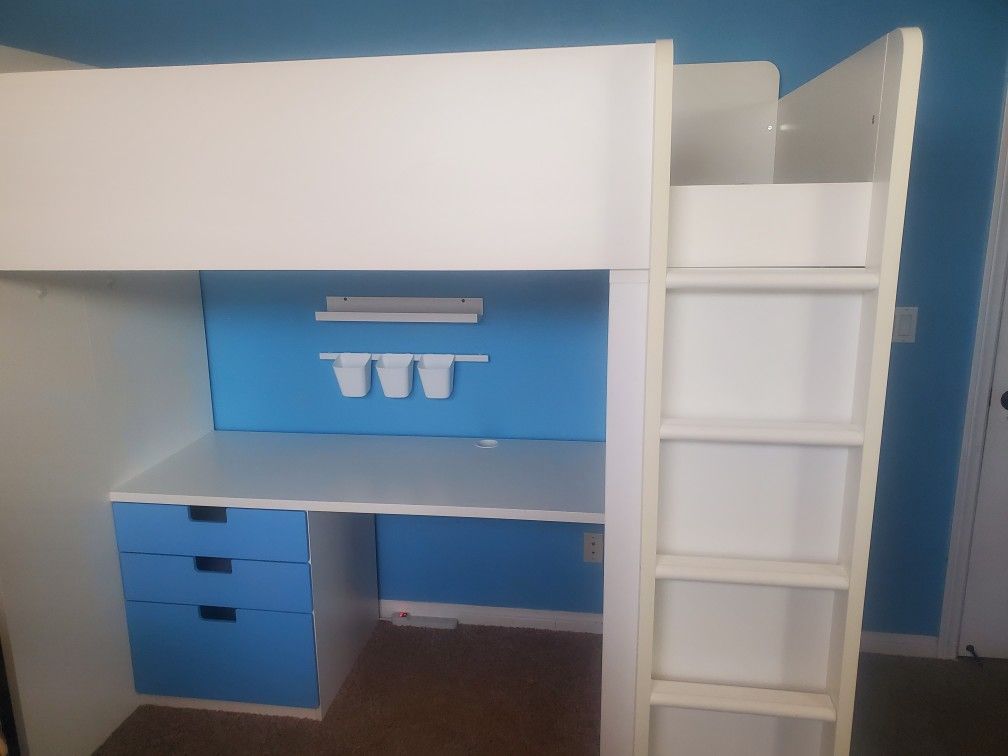 Twin Loft Bunk Bed With Desk Drawers Shelves Closet Ikea Stuva Fritid