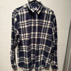 St John's Bay Plaid Mens Long Sleeve Cotton Shirt L  Blue and White Super Soft