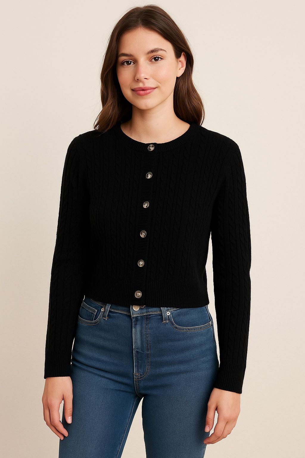 Midnight Ribbed Button Cardigan