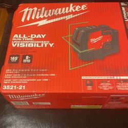 New Milwaukee USB Rechargeable Green Laser Cross Line 