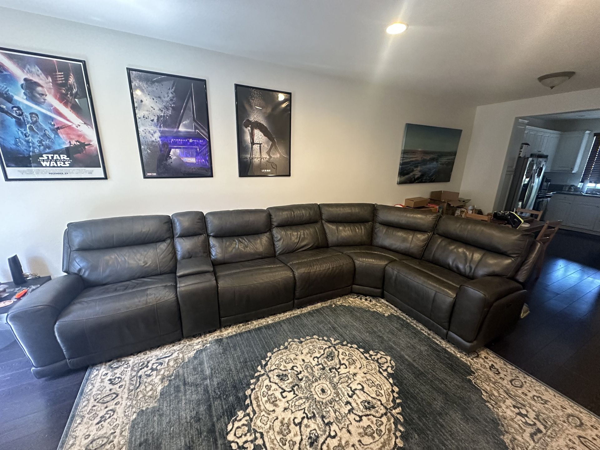 5 piece leather sectional couch with power recliners and headrests