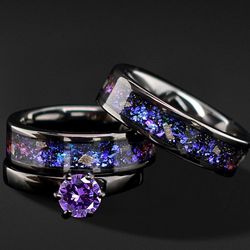 Nebula His and Her 3 piece Wedding Ring Set, Promise Rings Unique