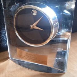 Movado  Crystal Acrylic Elegant Deco Cube Desk Clock 7 Inches Long 6 Inches Wide Perfect Conditions