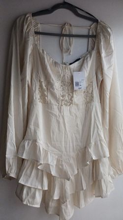 Cream Long Sleeve Ruffle Mini Dress XL