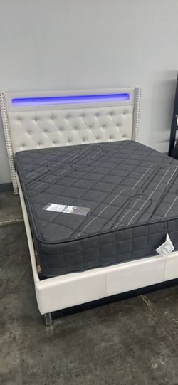 Queen led light bed frame solid wood mattress included
