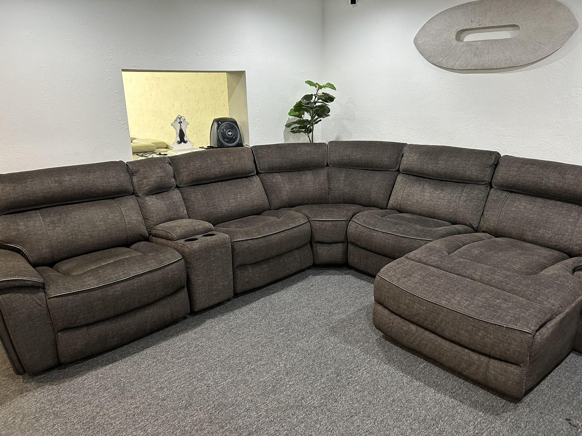 Furniture- 6 Pc High Performance Fabric Sectional With 2 Power Recliners- Hutchenson