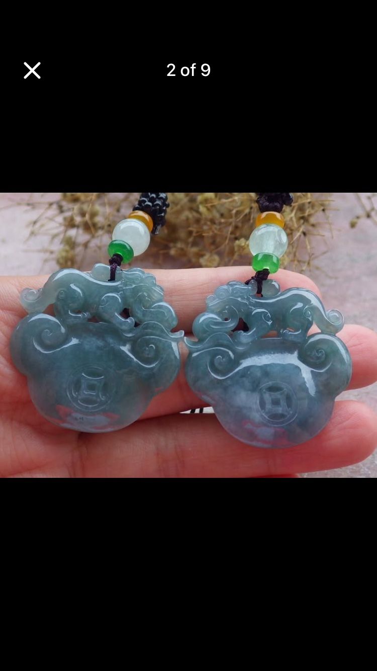 2 pcs Certificate JADEITE Jade Green Pendant wealth Dragon Pi Xiu