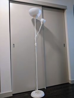White Torchiere Floor Lamp with Reading Light