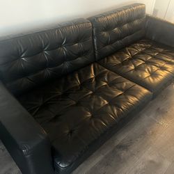 Black Leather Sofa-Couch 