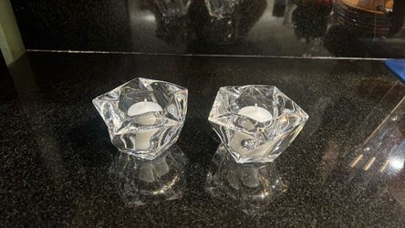 Crystal Glass Tealight Candle Holders Set of 2