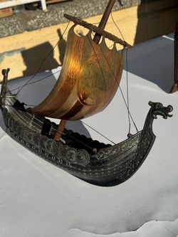 Vintage Edward Aagaard Bronze Viking Ship 16" Iron Art Copenhagen Denmark No Stand