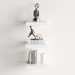 Homy Casa FAAS White Wood Corner Wall Shelves "8" Set of 3 for Storage and Display
