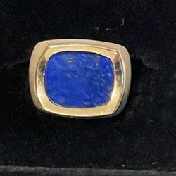 14K Yellow Gold Lapis Lazuli Mens Funky Vintage Mid Century Ring. 