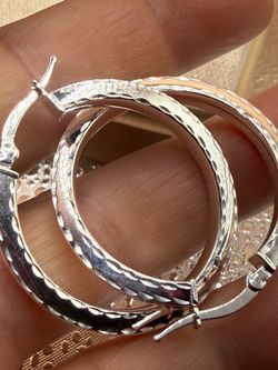 Diamond cut sterling silver hoops
