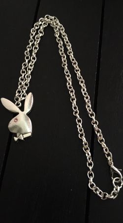 16, 18 or 20 inch/ Shiny Silver Necklace with Playboy Bunny Pendant (Pink Swarovski Glass Crystal Eye)