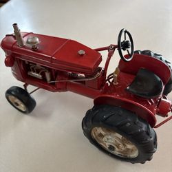 Vintage Folk Art Red Toy Tractor