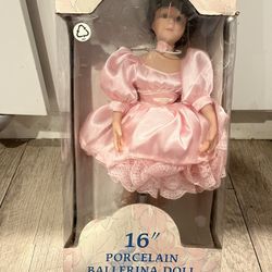 New 16” Tall Porcelain Ballerina Doll