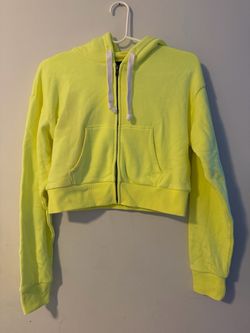 Neon Yellow Cropped Zip-Up Hoodie