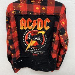 AC/DC REASON  CONCERT SHIRT PLAID PRINT FLANNEL FOR THOSE ABOUT TO ROCK SIZE S