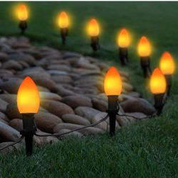 C9 Orange Light Bulb, 25 Pack Orange Ceramic Incandescent Light Bulbs for C9 Outdoor String Lights,C9/E17 Candela