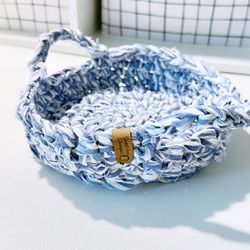 Hand Made Cotton Basket | Blue With Stripes 