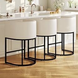 NEW Leather Bar Stools, Kitchen Barrel Chairs, Counter Bar Stools - Cream !