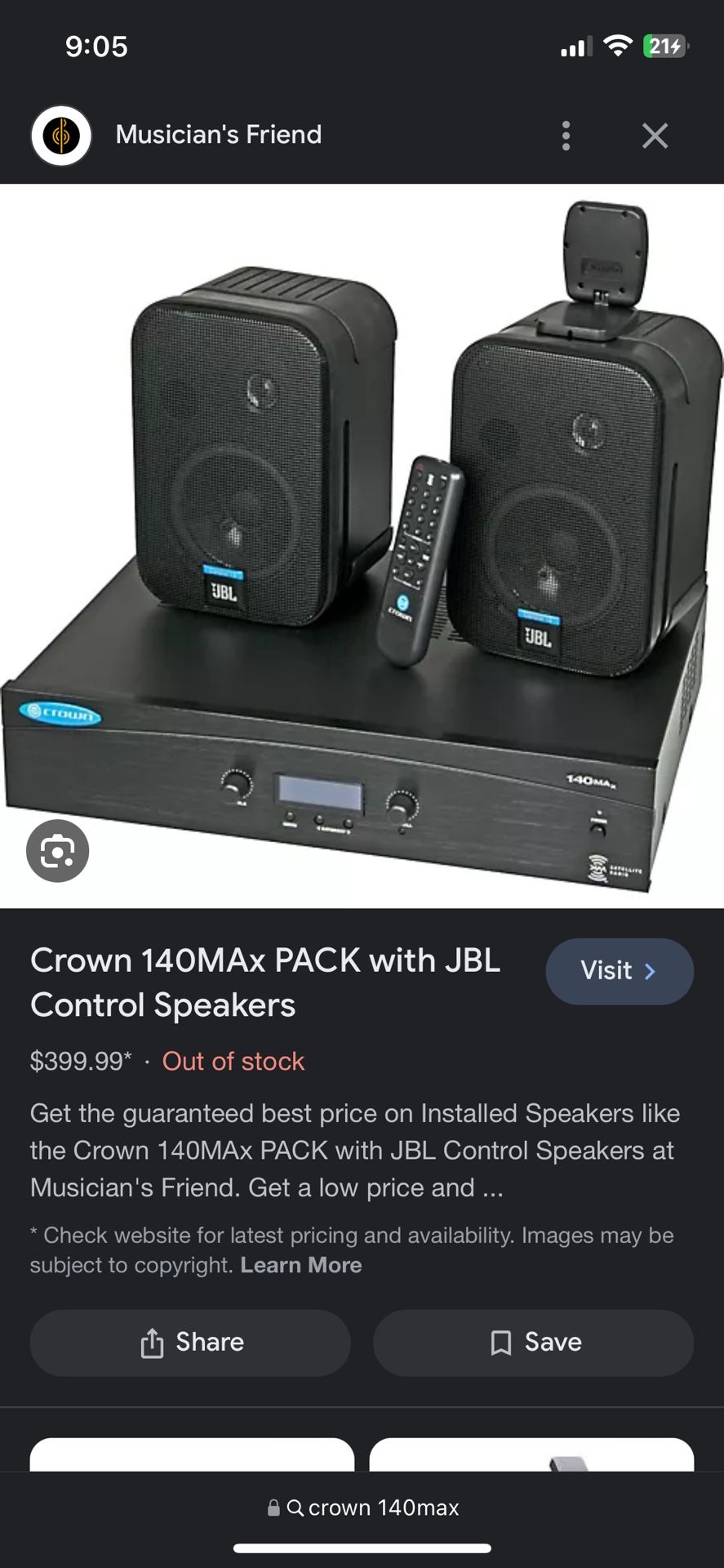 Crown 140max And JBL Control Set Business Music System