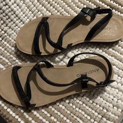 Women’s Black Sparkle Scrappy Sandals SZ 8