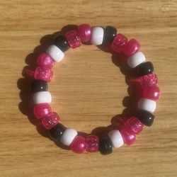 Handmade Pink And Black And What Beads Charm Bracelet 