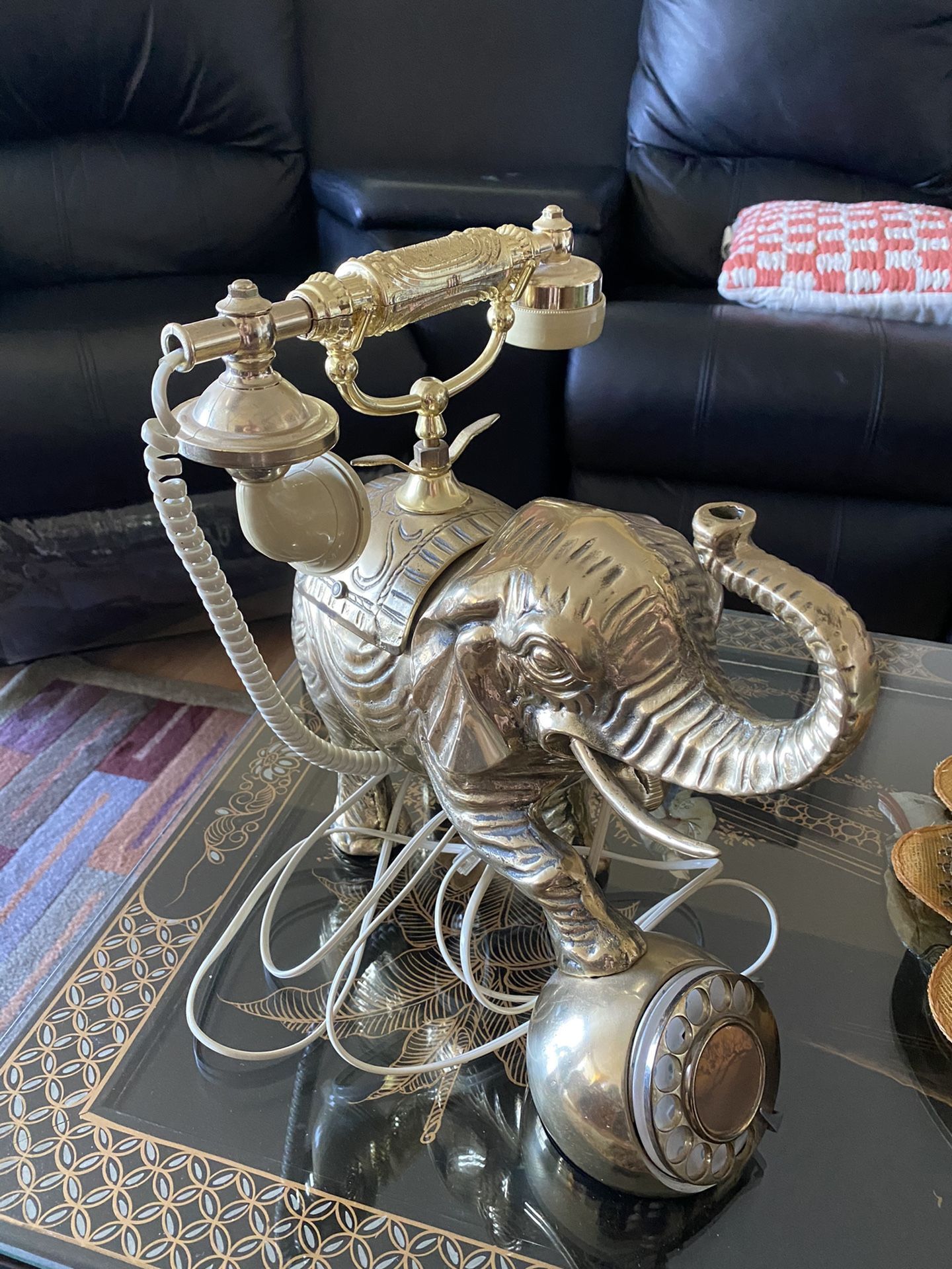 Vintage Cast Brass Elephant Form Telephone