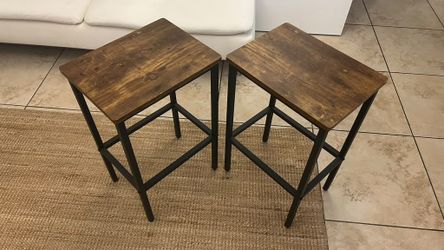 Set of 2 Industrial Bar Height Tables – Wood & Metal – Great Condition
