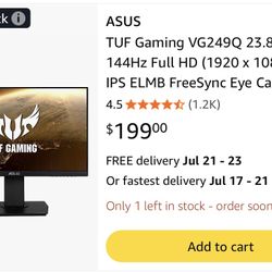 ASUS TUFF GAMING 24” 144HZ MONITOR