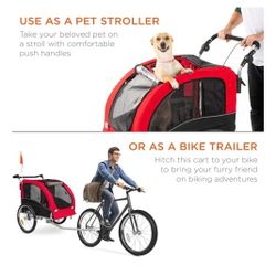 Best Choice Products 2-in-1 Dog Bike Trailer, Pet Stroller Bicycle Carrier w/Hitch, Suspension, Visibility Flag and Reflectors, 66lb Weight Capacity