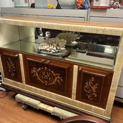 Vintage Marble Sideboard Buffet With Open Display