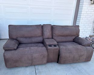 Gray/brown Microsuede power reclining sofa
