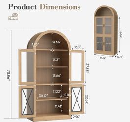 Arched Wood Cabinet with Glass Doors and Drawers
