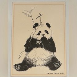 Original 1972 Fine Art Print GIANT Post Card Ling-Ling Panda Bear Margaret Brown