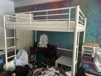 Full size loft bed white metal frame with mattress