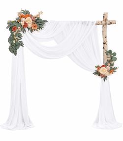4 Panels 28in x 20ft, Chiffon Wedding Arch Drape, Arbor Drapery, Sheer Backdrop Curtains for Ceremony Reception Party Decor