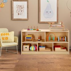 wingyz Wooden Storage Cabinet, 5-Section Montessori Bookshelf, Kids Toy Storage Organizer Book Shelf for Kids Rooms, Classroom, Playroom, Nursery, Pre